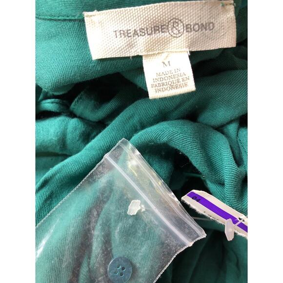 Treasure & Bond Dress Long Sleeve Lace-Up Neck Blouson Midi Green Heirloom M - Picture 4 of 7